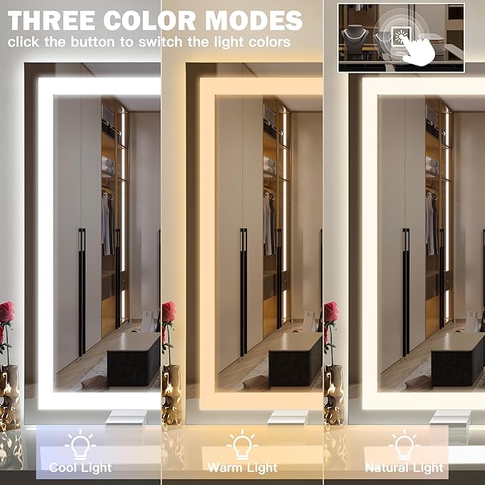 ROLOVE 40x28 Inch Lighted Vanity Mirror, 3-Color Lighting & Dimmable Modes - Image 3