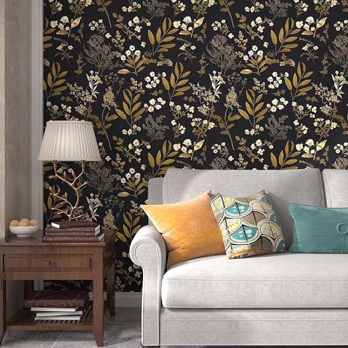 Laatse Vintage Wallpaper Peel and Stick Black Floral Wallpaper 17.5'' x 393'' - Image 4