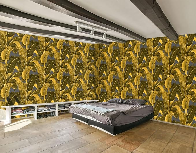 Vintage Gold Banana Leaf Bathroom wallpeper Living Room Bedroom Tropical Plant by WXHFM