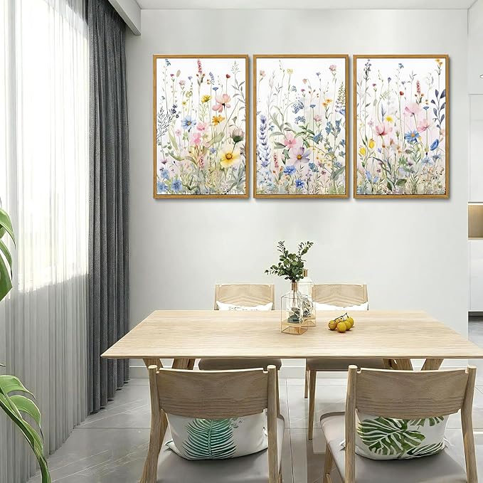 Bwodke Framed Wildflower Wall Art Watercolor Botanical Floral Colorful Canvas - Image 8