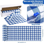 Kochorie 54 Inch x 100 Ft Blue Checkered Plastic Table Cloth Roll Disposable - Image 2