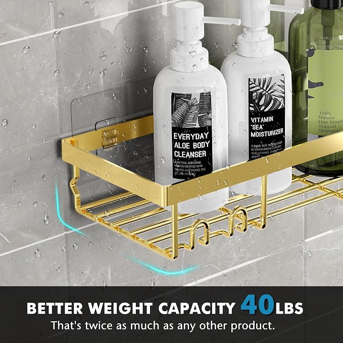 Moforoco Shower Caddy Shelf Organizer Rack, Self Adhesive Black Bathroom - Image 3