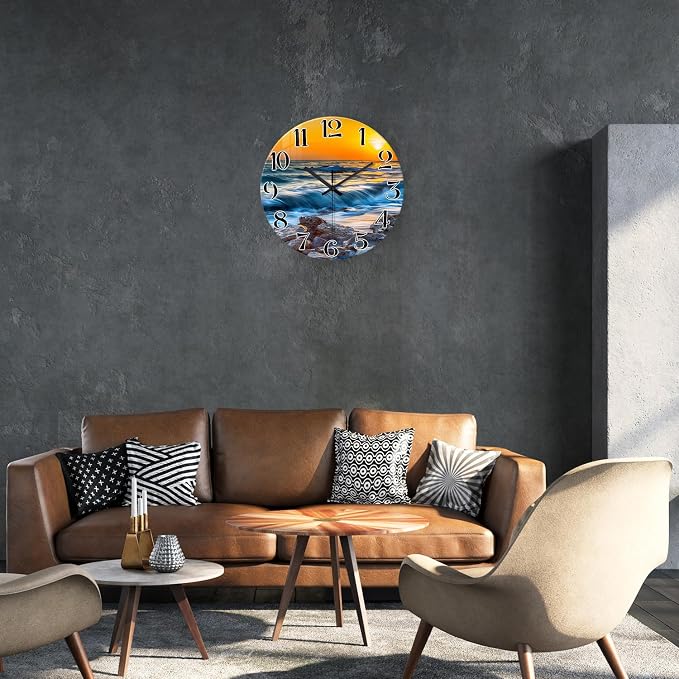 Blue Wall Clocks Battery Operated 14 Inch Beach Wall Clock - Image 5
