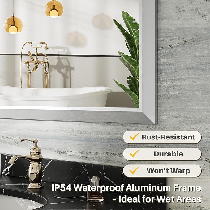 36x30 Inch Brushed Silver Bathroom Mirror - Image 3