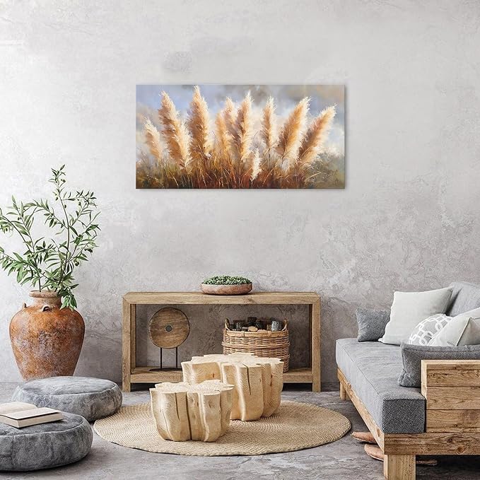 Vintage Boho Reed Canvas Wall Art Abstract Nature Plant Wall Decor Minimalist - Image 5