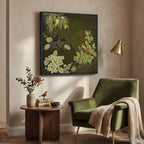 Framed Green Wall Art, Vintage Botanical Flower Bird Nature Canvas Prints - Image 2
