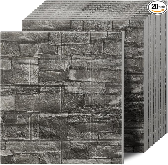 3D Wall Panels Peel and Stick in Black Grey Stone, Textured Faux Brick Wall by Greymond