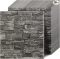 3D Wall Panels Peel and Stick in Black Grey Stone, Textured Faux Brick Wall by Greymond