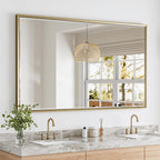60 x 36 Gold Bathroom Mirror, Brushed Gold Beveled Bathroom Mirror, by QUEENFUN