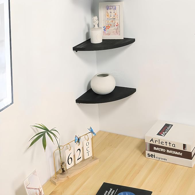 Corner Wall Shelves Set of 2, Rustic Wood Corner Floating Shelves - Image 2