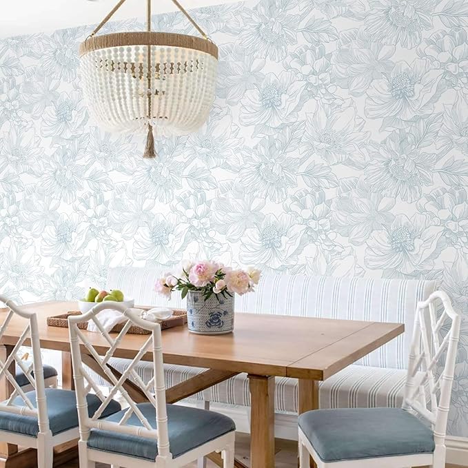 Ismoon Large Floral Peel and Stick Wallpaper Boho White and Blue Contact Paper - Image 4