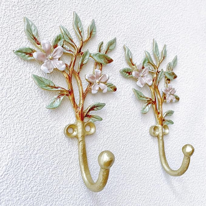 Vintage Flower-Shaped Decorative Wall Hooks, 2 Pack Hand-Painted Floral Metal - Image 3