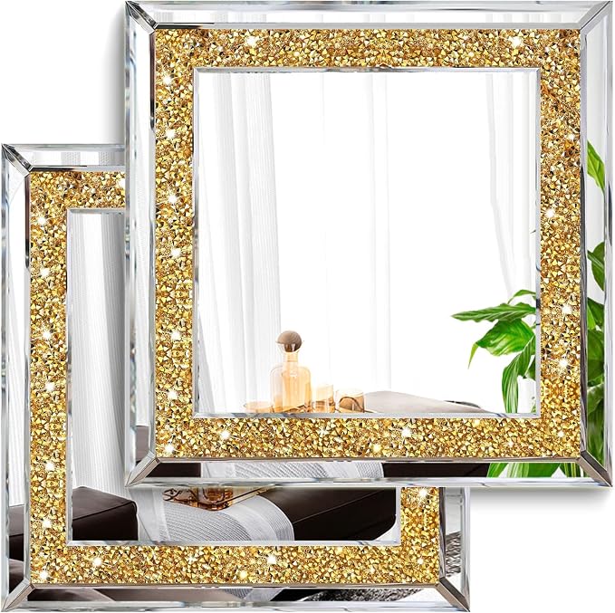 2 Piece Wall Mirrors, Crush Diamond Wall Decor by XIHACTY
