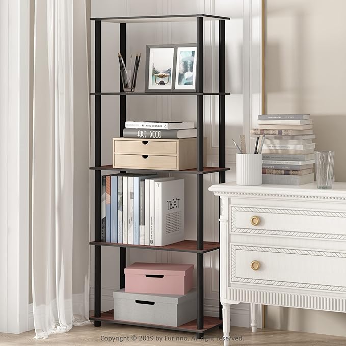 Furinno TURN-N-TUBE Storage Shelves, 5-Tier Book Shelf, Corner Shelf, Toolless - Image 2