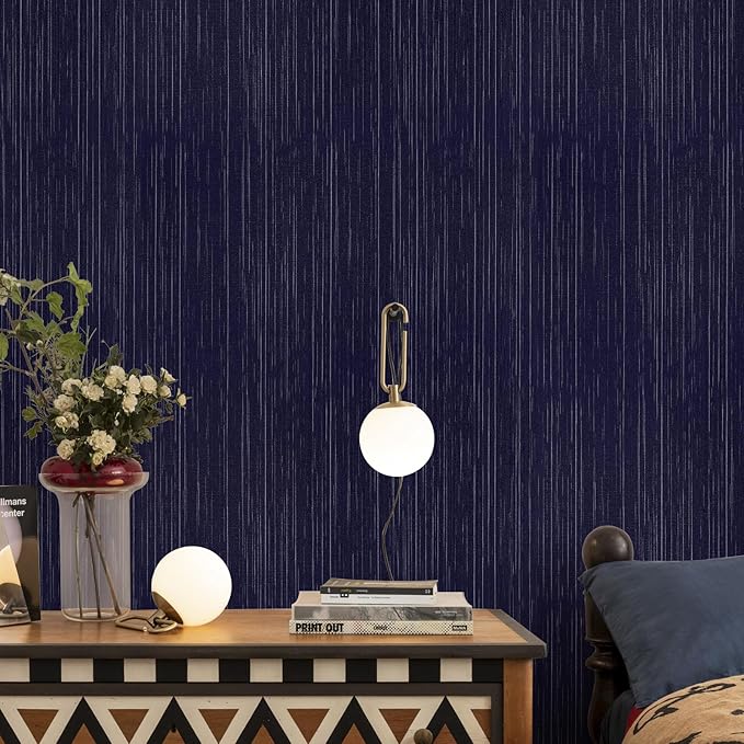 Navy Blue Grasscloth Peel and Stick Wallpaper Textured Contact Paper 15.7" X - Image 2
