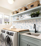 Froluya Cream White and Blue Floral Wallpaper Peel and Stick Wallpaper - Image 3