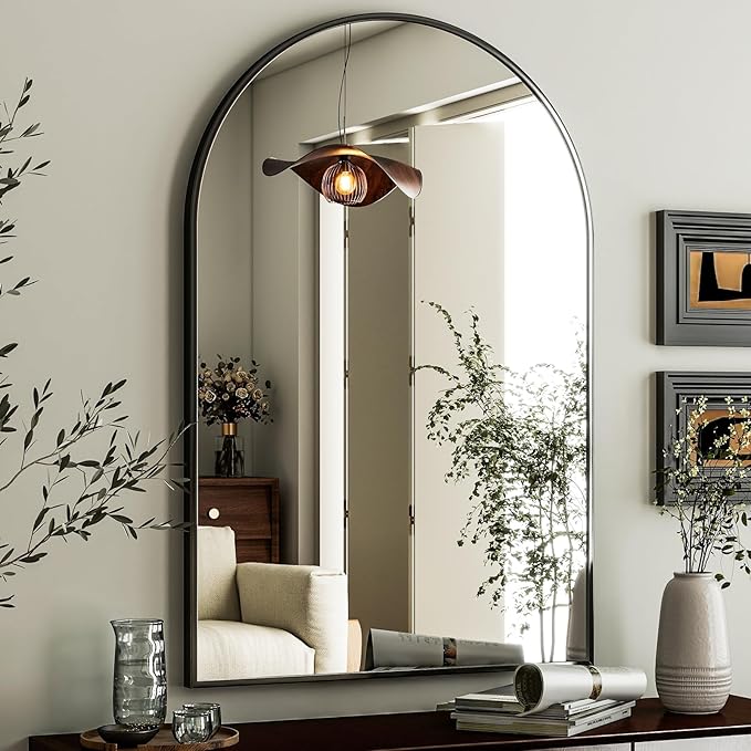 HARRITPURE Arched Wall Mirror 24"x36" – Black Metal Frame Vanity Mirrors by HARRITPUREHome