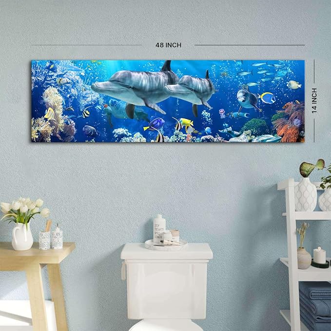 Ocean Dolphin Wall Art for Bathroom Nautical Theme Picture Photo Coastal Room - Image 3