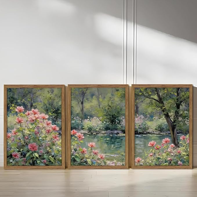 Framed Monet Wall Art Set of 3, Impressionist Botanical Floral Canvas Wall Decor - Image 9
