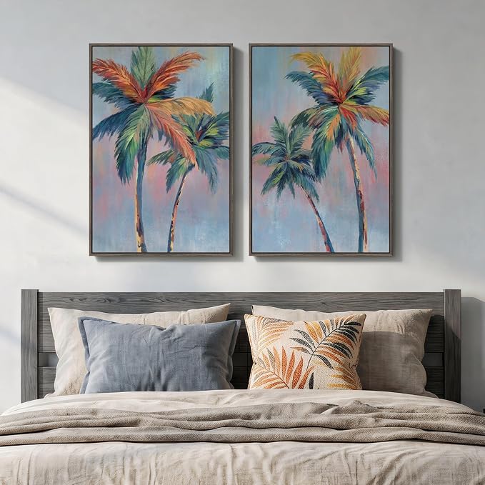 Framed Coastal Colorful Palm Tree Wall Art Bedroom, Pop Art Paintings Prints by Cuspin