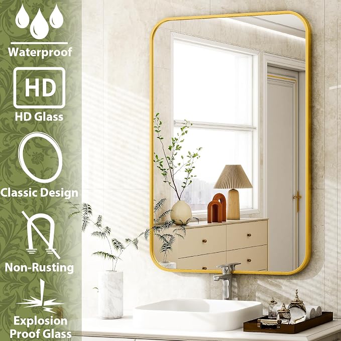 Easly 20 x 28 Inch Bathroom Mirror, Rounded Rectangular Vanity Mirror - Image 6