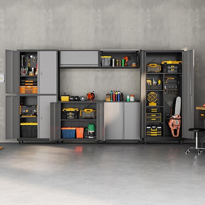 Garage Storage Cabinet with Wheels, Lockable Metal Storage Cabinet - Image 2