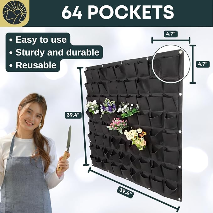 SunVara Vertical Wall Planter 64 Pockets Living Wall Garden - Image 2