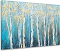 Yihui Arts Canvas Wall Art White Grey Birch Trees Branches Painting Gold Foil by YihuiArts