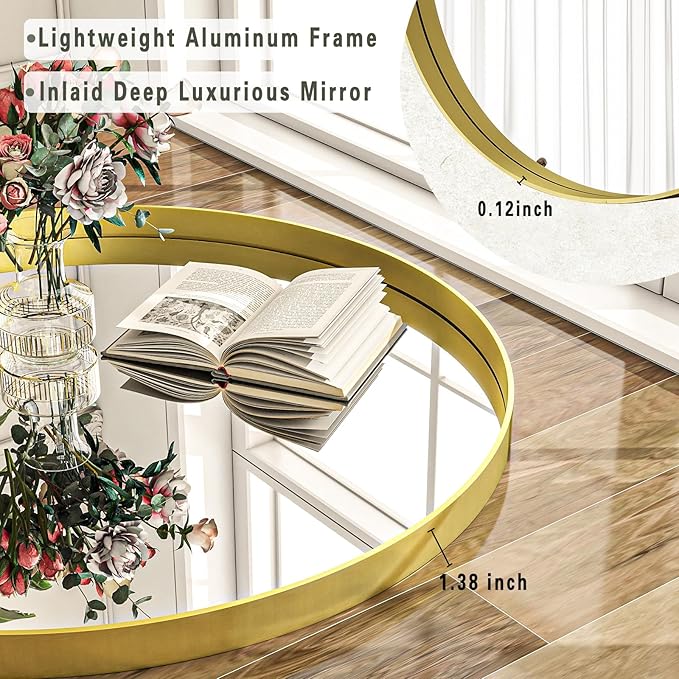 24 inch Round Bathroom Mirror, Living Room, Hanging or Leaning - Image 4