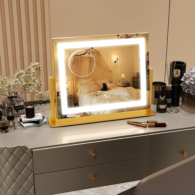 ROLOVE Gold Vanity Mirror with Lights 14x11 Inch, Lighted Makeup Mirror - Image 2