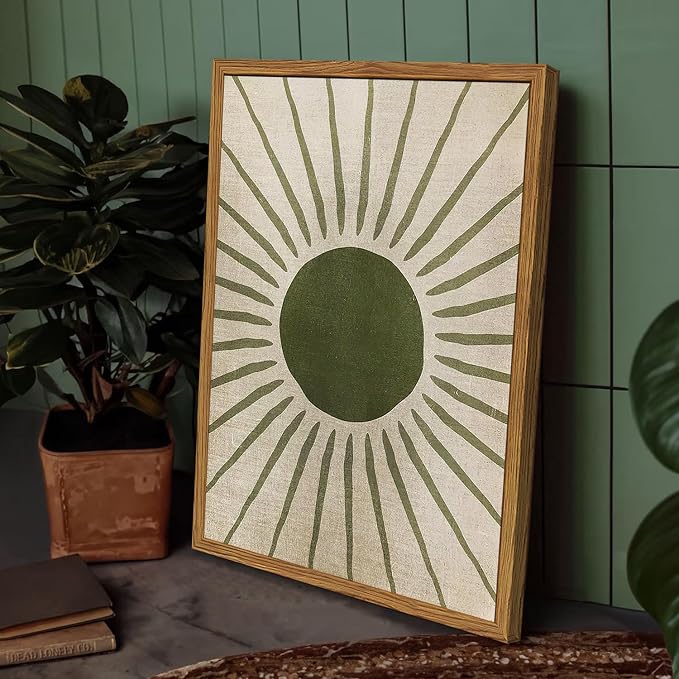 Framed Boho Sun and Moon Canvas Wall Art Set of 2, Vintage Sage Green Bohemian - Image 7