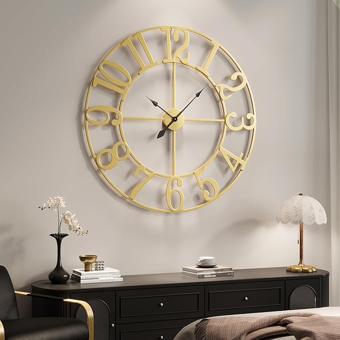 Cuspin 40 Inch Extra Large Wall Clock Gold, Battery Operated Wall Clock Silent by Cuspin