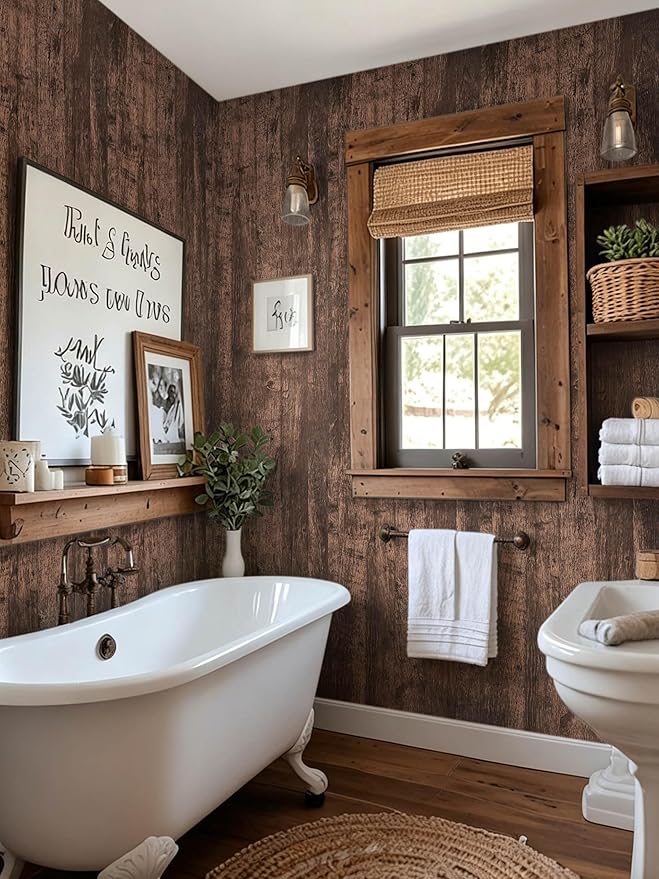 Dimoon315''x17.7" Wood Peel and Stick Wallpaper Removable Dark Brown Thicken - Image 3
