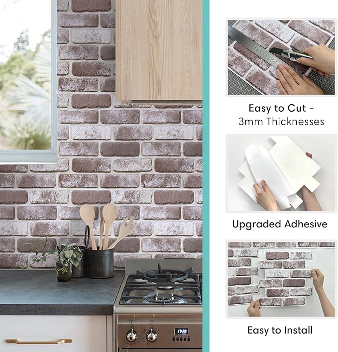 Commomy 10 Pcs Whitewash 3D Brick Peel and Stick Wall Panels - Image 5