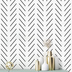 Erfoni Black and White Peel and Stick Wallpaper Modern Herringbone Contact by Erfoni
