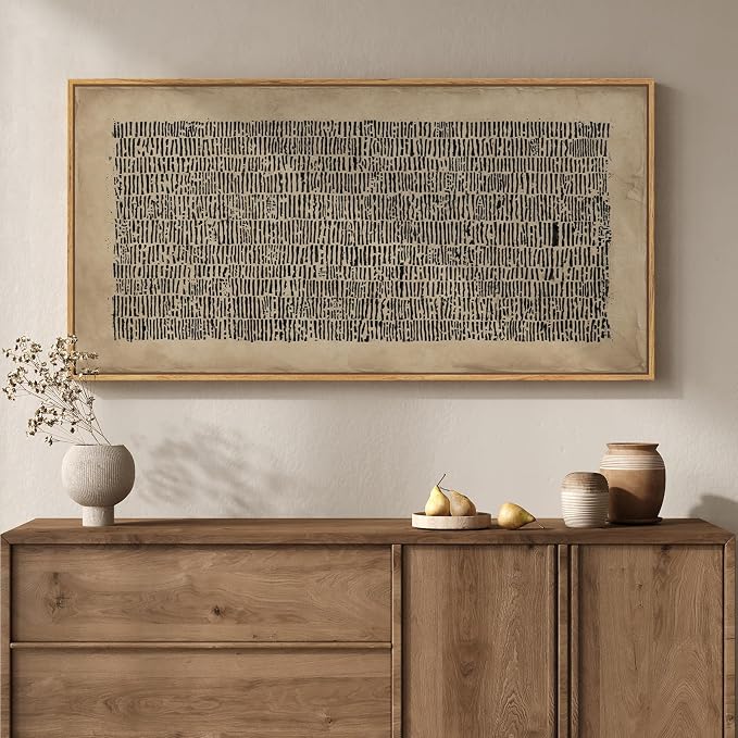 Large Framed Abstract Wall Art for Living Room, Neutral Wabi Sabi Black Brown by MXART