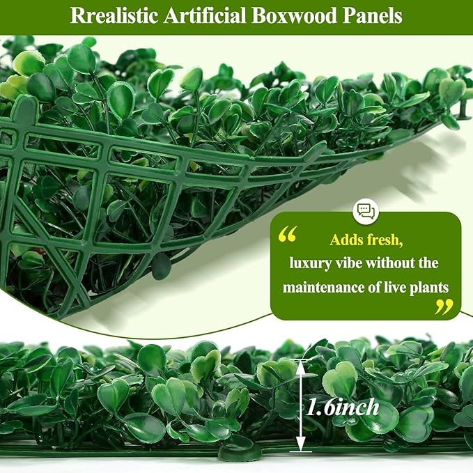 16 Pcs 10" X 10" Artificial Grass Wall Panels, UV-Resistant Fake Boxwood Panels - Image 3