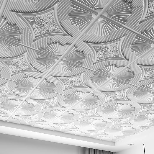 Art3d Drop Ceiling Tiles 24x24 in White, 3D Wainscoting Panels Glue Up 2x2 by Art3d