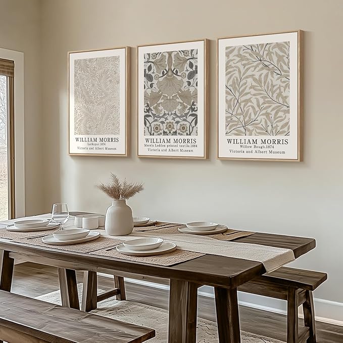 Framed Vintage William Morris Canvas Wall Art Set of 3, Large Neutral Floral - Image 2