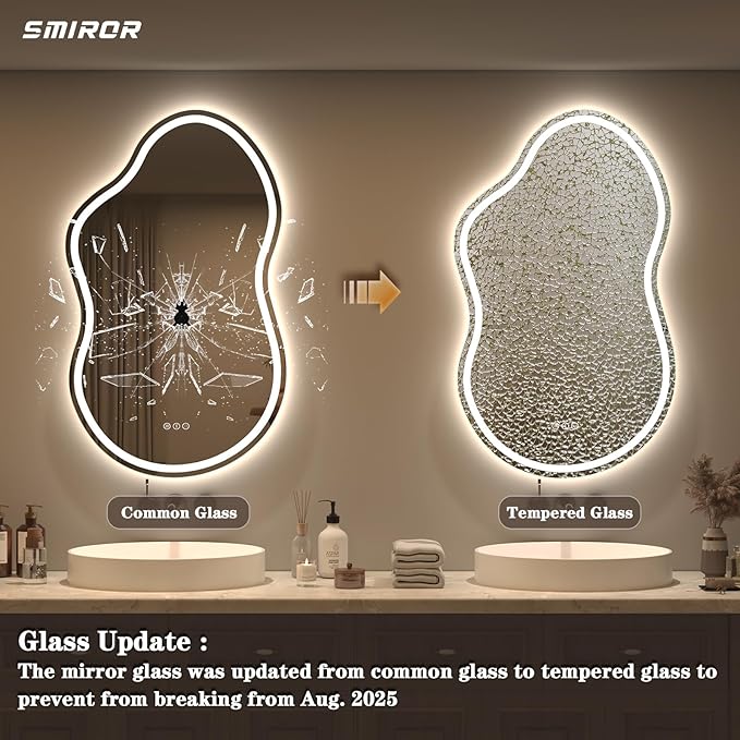 SMIROR Irregular Led Bathroom Mirror 20x 36 inch, Cloud Lighted Vanity Mirror - Image 4