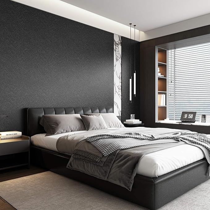 15.7" X 118" Black Silk Wallpaper Embossed Self Adhesive Peel and Stick - Image 3