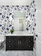 Yasinet Navy Blue Peel and Stick Wallpaper Blue Floral Wallpaper Vintage - Image 7