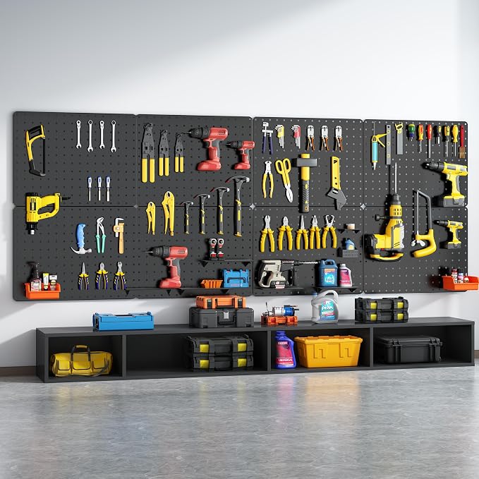 Peg Board, 8 Pack Black Peg Board Panels, 60lbs Load Capacity Each, Pegboard - Image 6