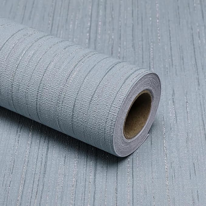Grasscloth Peel and Stick Wallpaper Grey Blue 15.74" x 472.44" Modern Textured by MANONIRIA