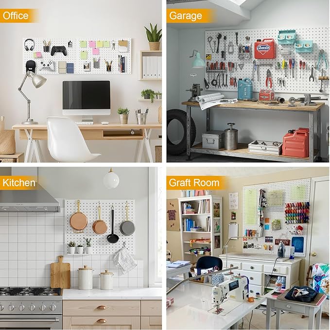 Peg Board, 4 Pack Metal Pegboard Panels White Pegboards Wall Organizer - Image 7