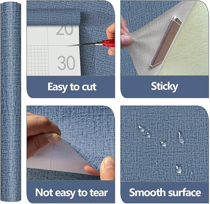 Blue Wallpaper Grasscloth Peel and Stick Wallpaper 17.7inch x 196.8inch - Image 5