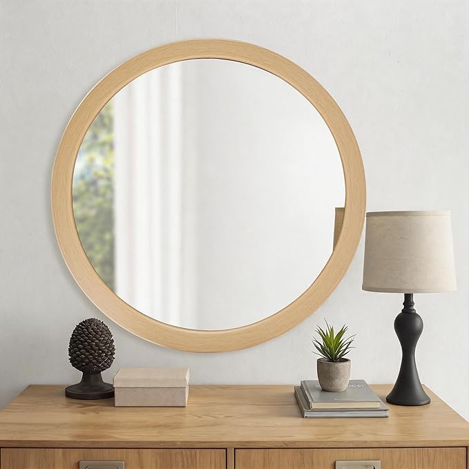 CULER Round Mirrors 36 Inch, Natural Vanity Wall Rustic Natural Mirror - Image 2