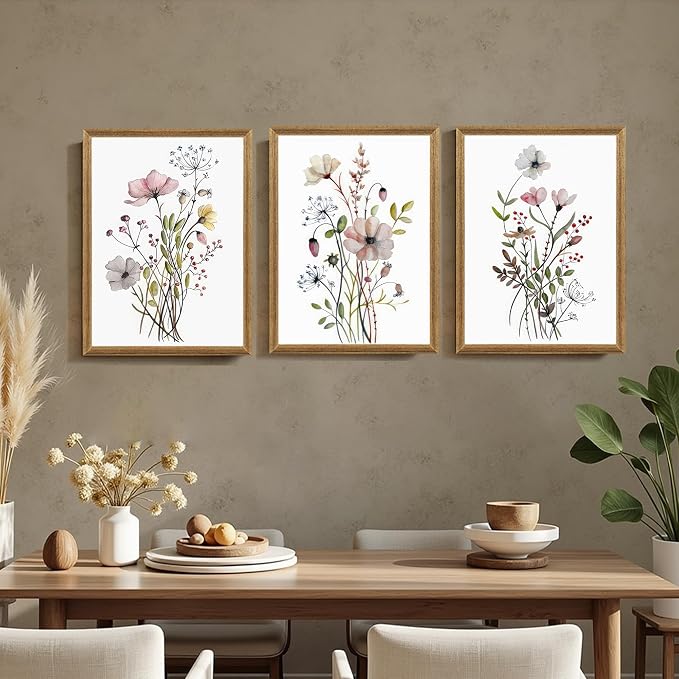 WRFON Framed Botanical Canvas Wall Art Set of 3, Watercolor Floral Prints - Image 6
