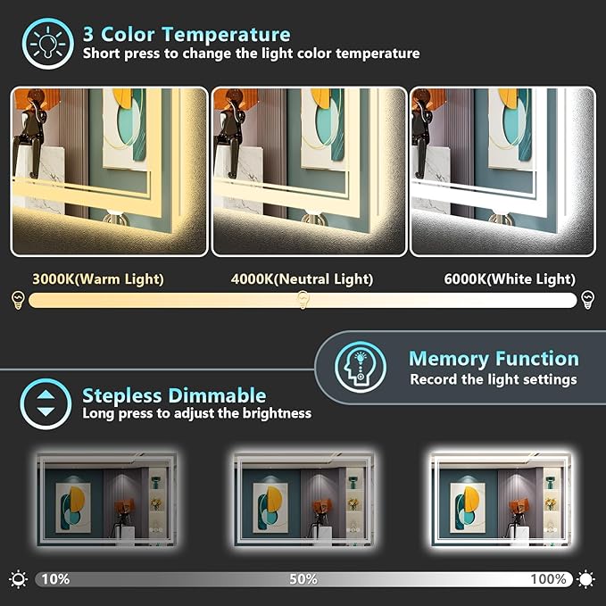 48x30 LED Bathroom Mirror with Lights, Backlit and Front Lit Anti-Fog Lighted - Image 4
