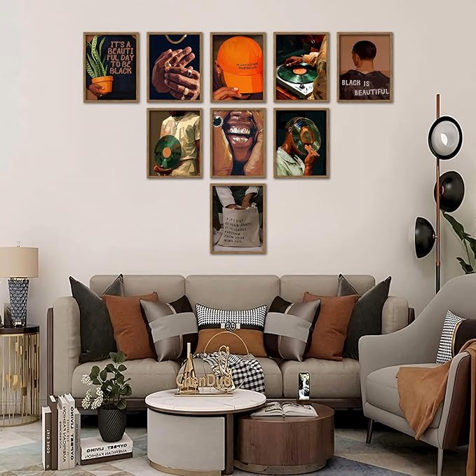 Black Culture Wall Art Set of 9, Living Room, Neutral Color Home Decor - Image 3